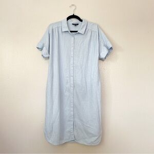 Light Blue Button-Down Linen Viscose Shirt Dress Coverup - Womens